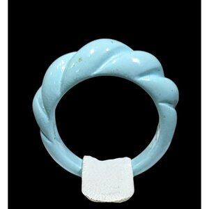 Retro Light Blue Scalloped Metal Enamel Coated Ring Size 7